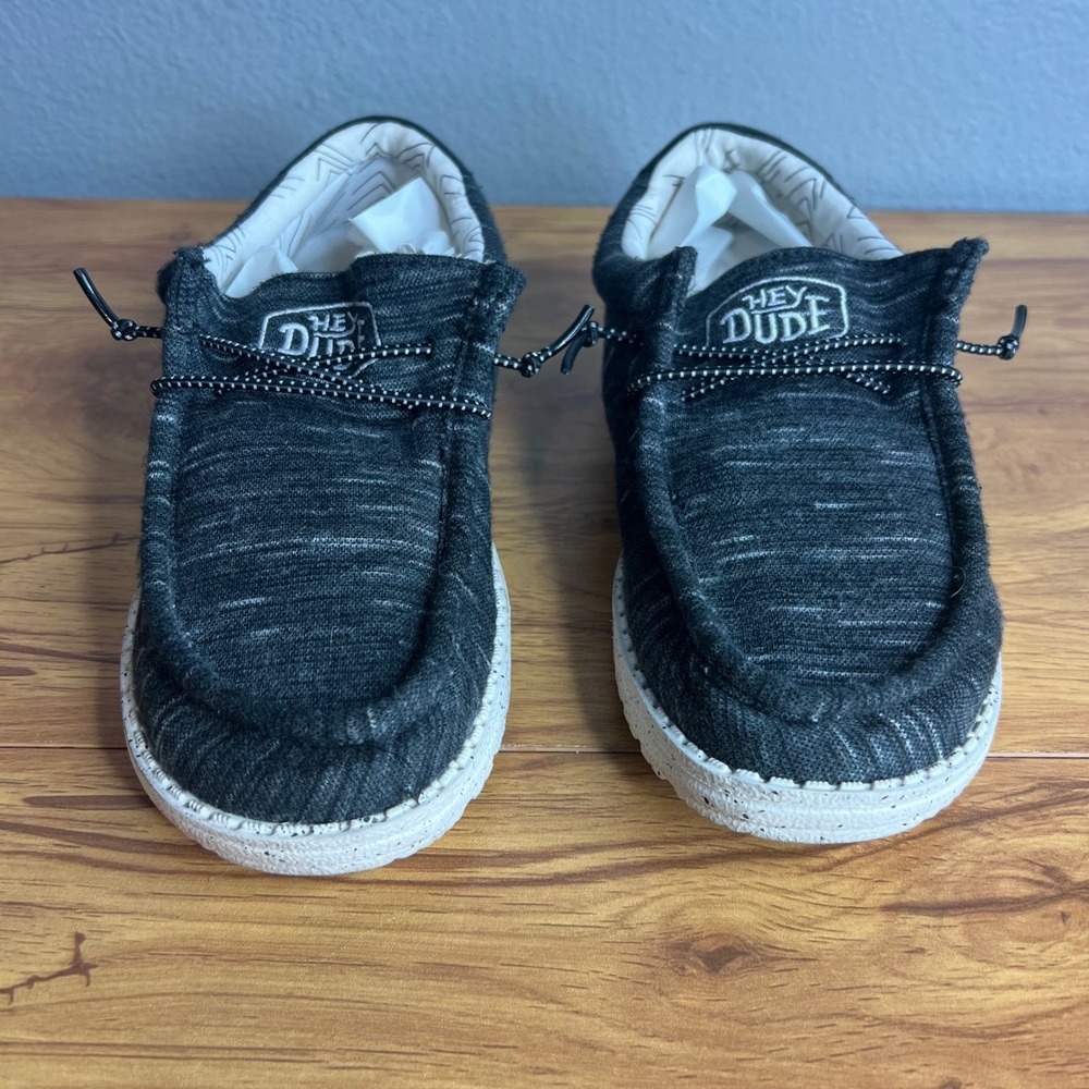 Hey Dude Wally Youth Stretch Black Casual Shoes Boys Girls Size YT4 Slip On - Picture 3 of 9